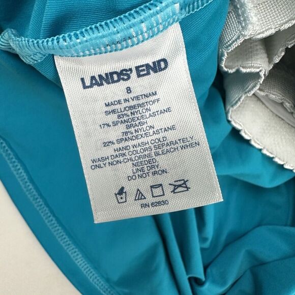 Lands' End Teal Blue Padded Tankini Swim Bikini Top Sz 8 Adjustable Straps - Picture 7 of 8
